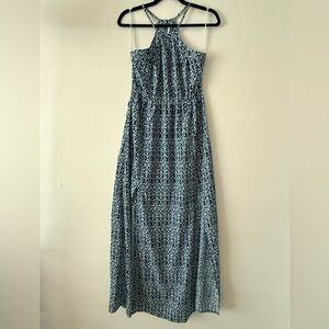 En Creme Blue and White Halter Maxi Dress